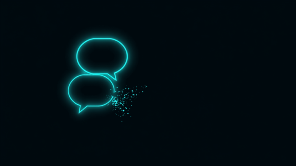 Three message bubbles, the last one faded and dissolving, beside a clock face