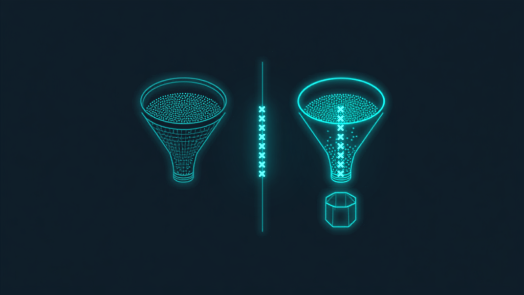 Two funnels compared: many visitors converting rarely, and few visitors converting often