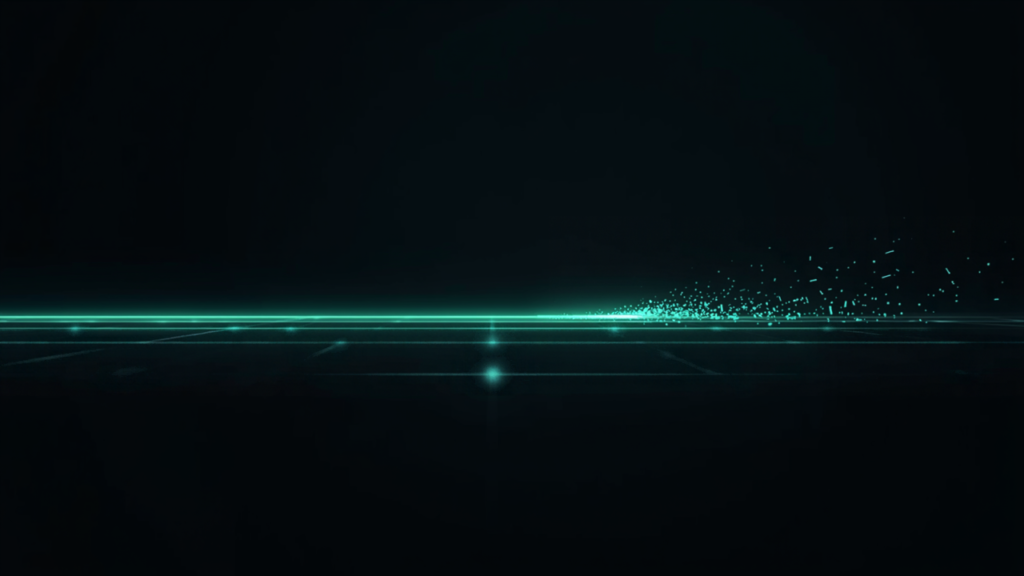 A glowing path that is solid most of the way, then breaks into fragments before an unreached finish flag